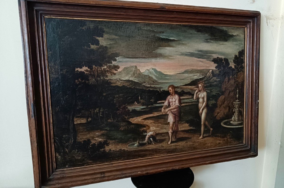Coppia dipinti antichi -Soggetto mitologico-Scuola romana -XVII secolo-photo-4