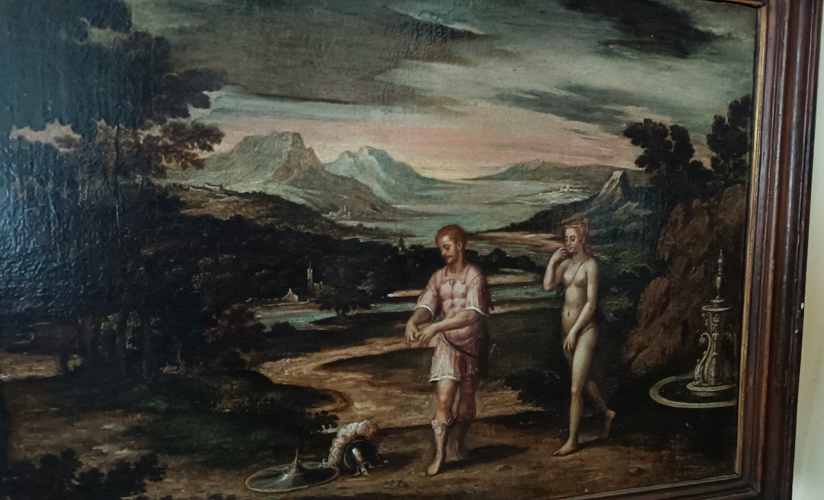 Coppia dipinti antichi -Soggetto mitologico-Scuola romana -XVII secolo-photo-5