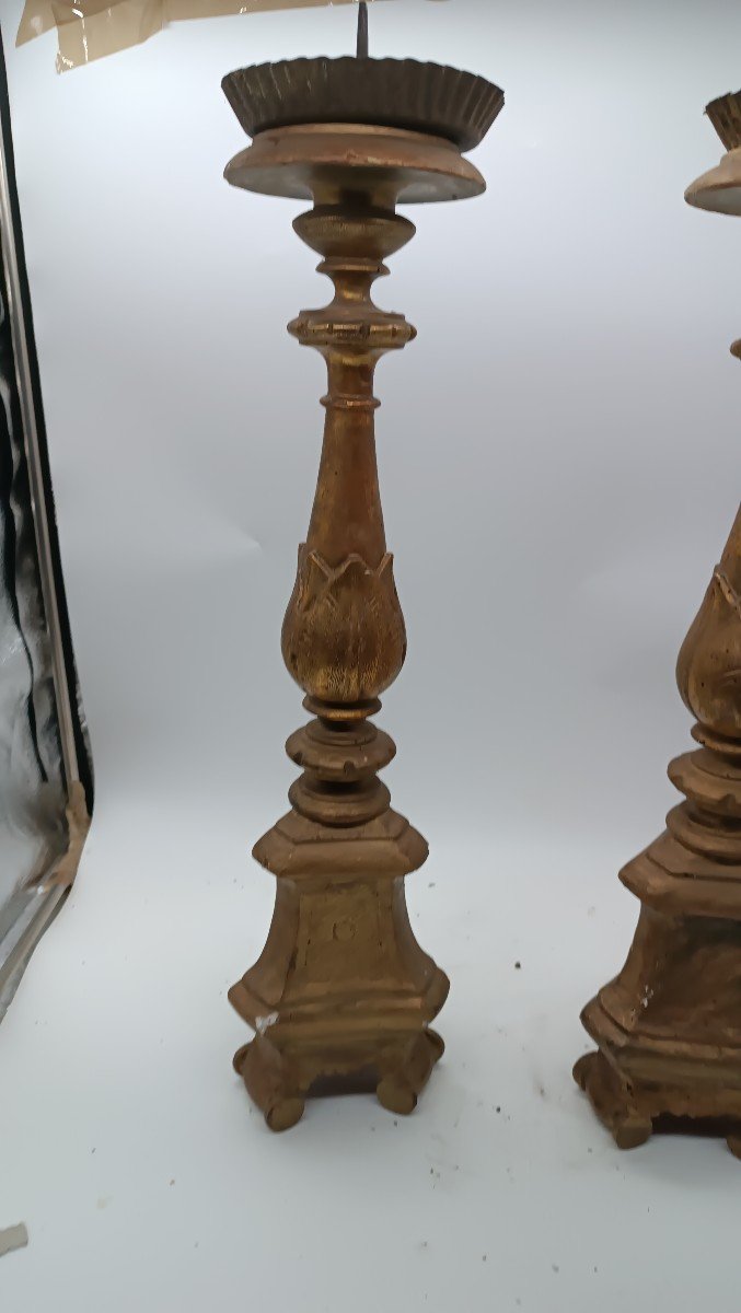 Coppia candelieri antichi legno dorato-photo-2