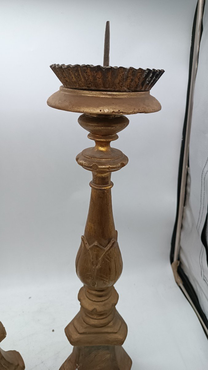 Coppia candelieri antichi legno dorato-photo-2
