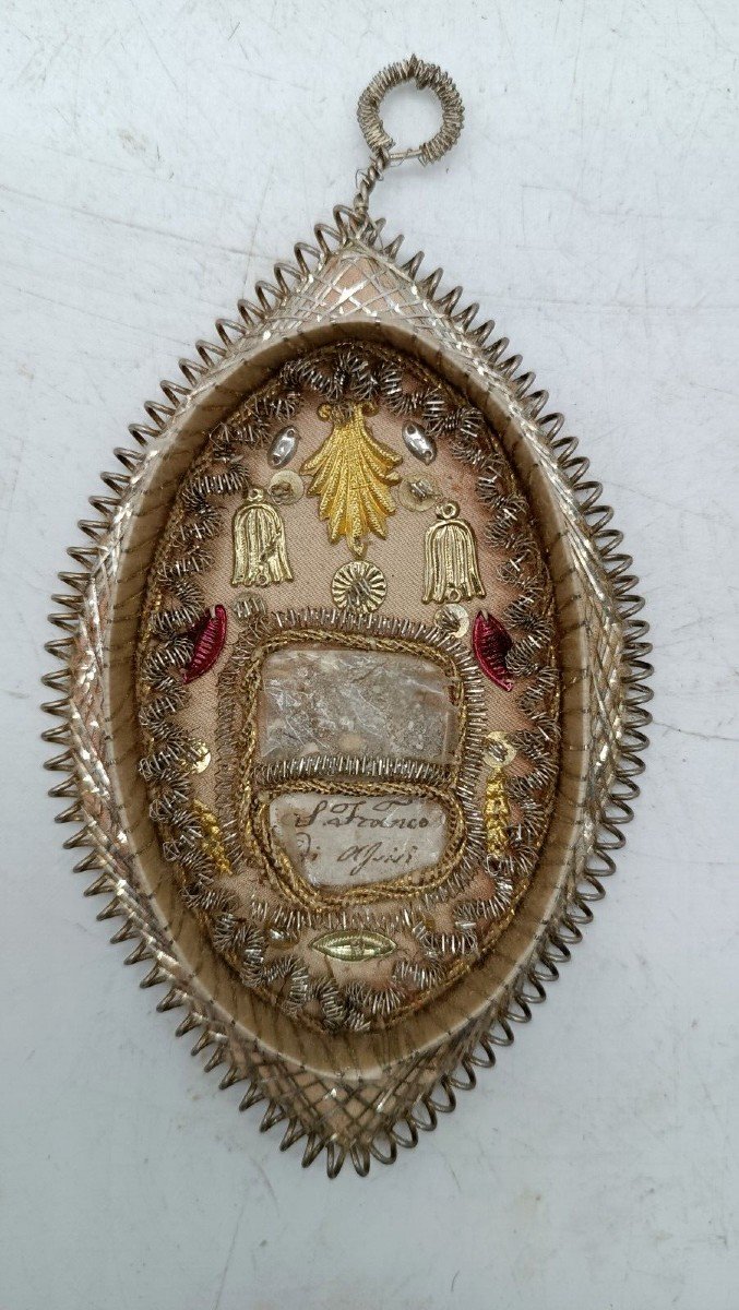 EX VOTO RELIQUIA SAN FRANCO DI ASSERGI FINEMENTE DECORATA