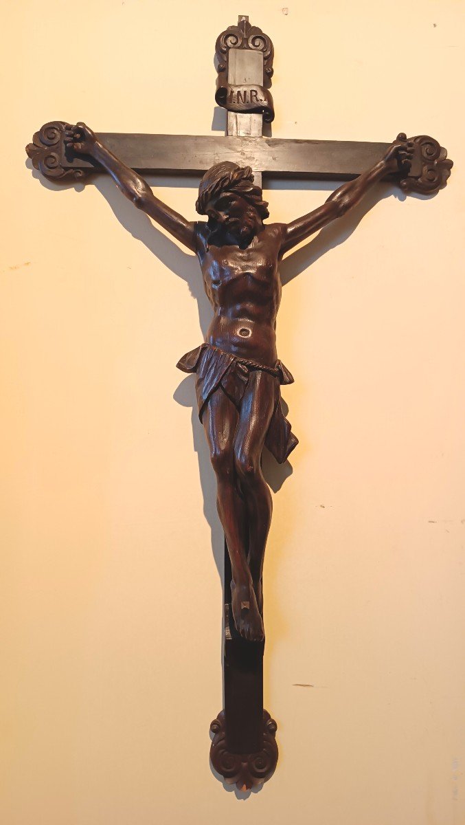 Grande cristo con croce in cirmolo XIX secolo-photo-2