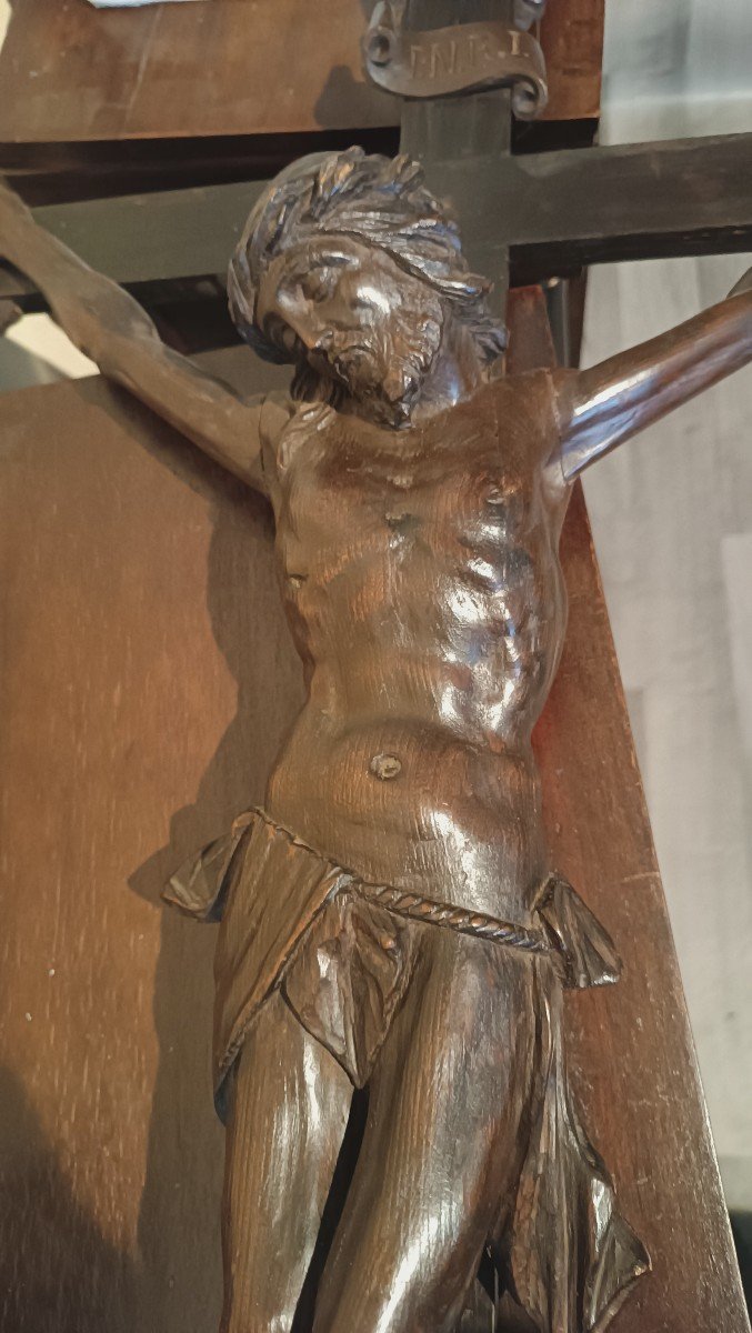 Grande cristo con croce in cirmolo XIX secolo-photo-4