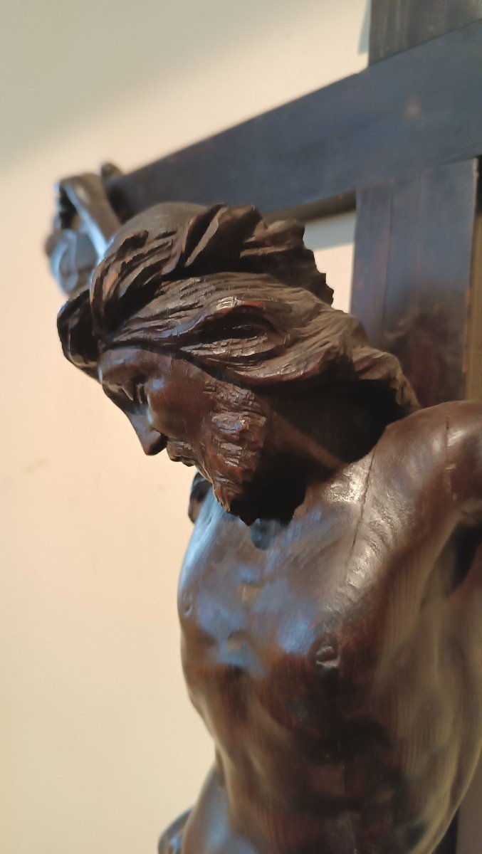 Grande cristo con croce in cirmolo XIX secolo-photo-3