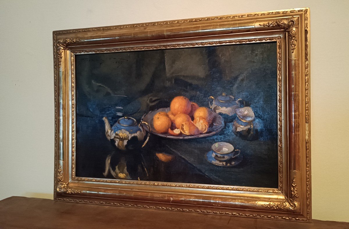 Dipinto olio su tela  natura morta aranci- 1937-photo-3