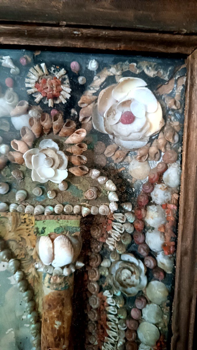 Grande esecuzione Madonna in teca corallo e conchiglie manifattura Sicilia XIX secolo-photo-7
