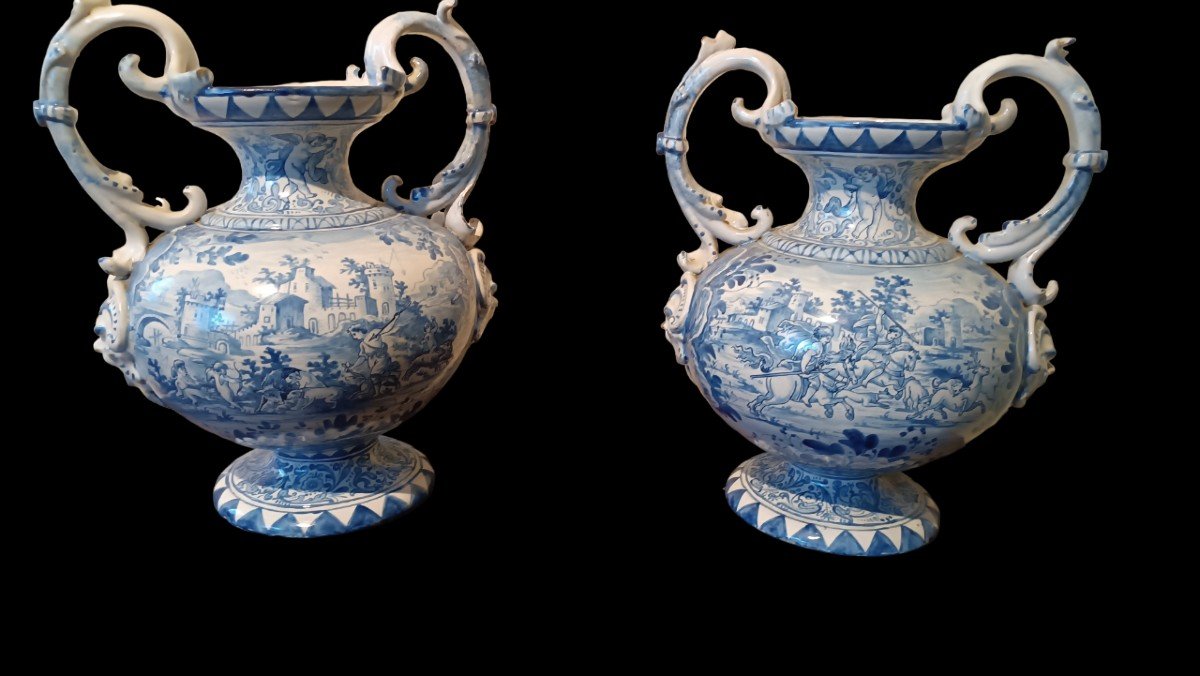 Eccezionale coppia di vasi in maiolica -Savona XVIII secolo-photo-2