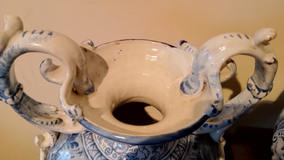 Eccezionale coppia di vasi in maiolica -Savona XVIII secolo-photo-6