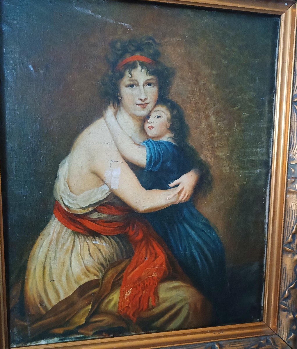 dipinto antico ritratto di famiglia XIX secolo "LEBRUN"-photo-2