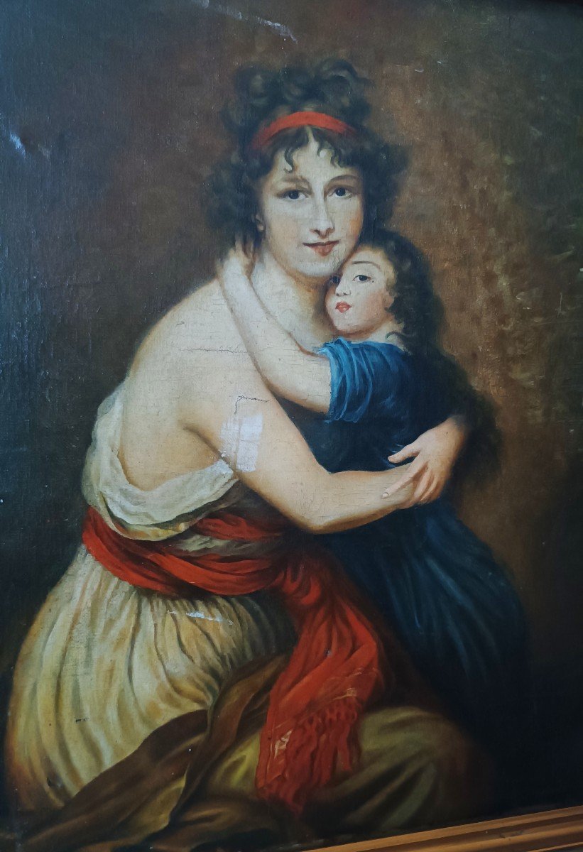 dipinto antico ritratto di famiglia XIX secolo "LEBRUN"-photo-3