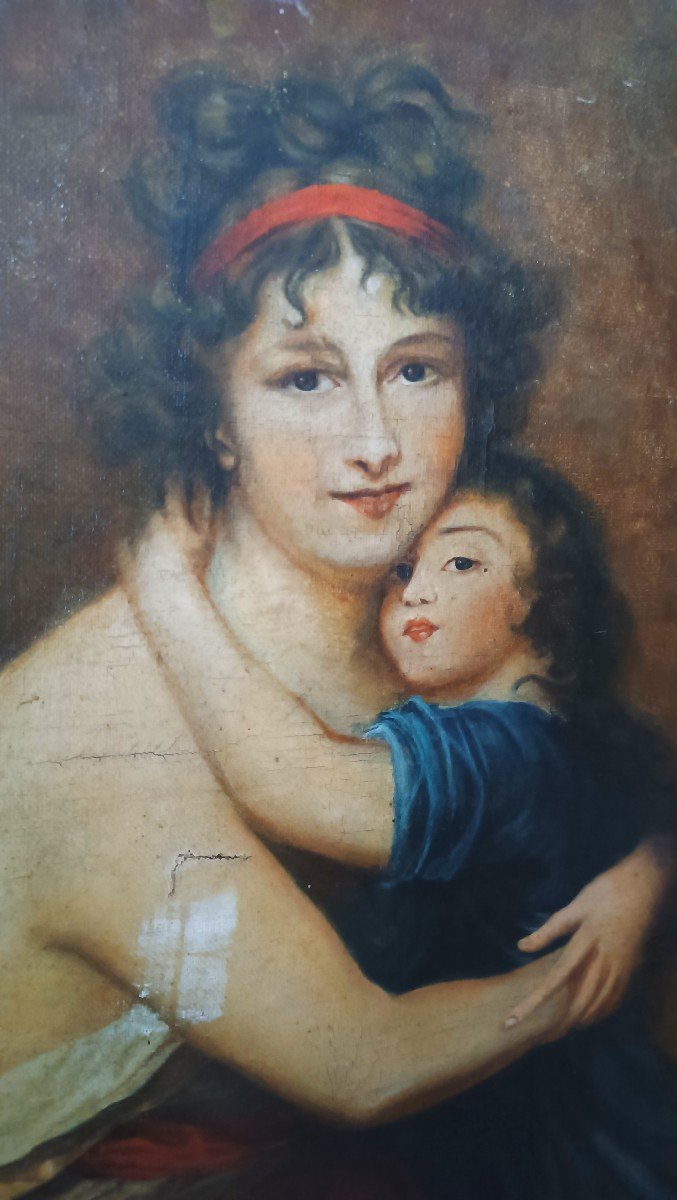 dipinto antico ritratto di famiglia XIX secolo "LEBRUN"-photo-4