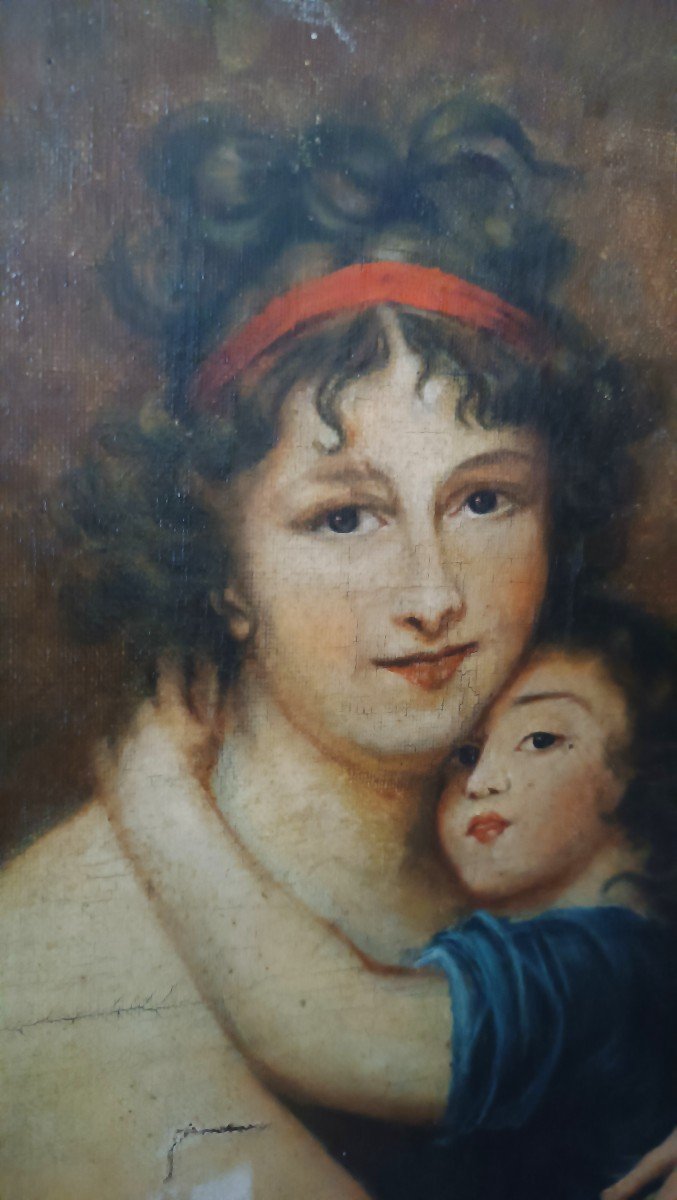 dipinto antico ritratto di famiglia XIX secolo "LEBRUN"-photo-1