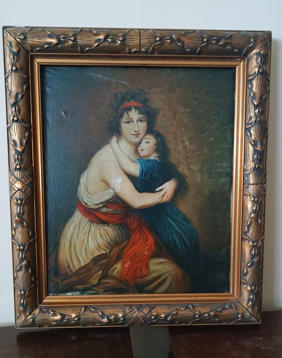 dipinto antico ritratto di famiglia XIX secolo "LEBRUN"