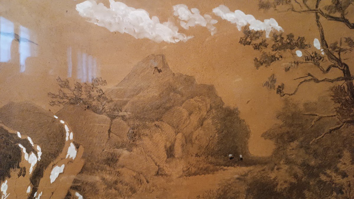 Grande dipinto paesaggio,tecnica mista biacca ,XIX secolo-photo-3