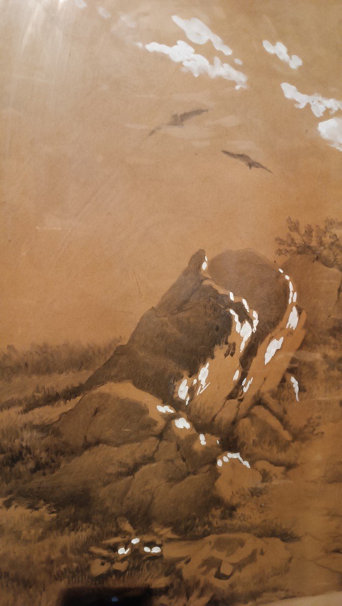 Grande dipinto paesaggio,tecnica mista biacca ,XIX secolo-photo-5