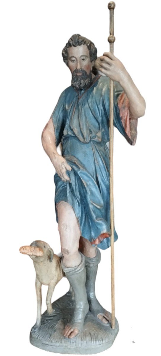Grande scultura in legno policromo fine xvii secolo-SAN ROCCO