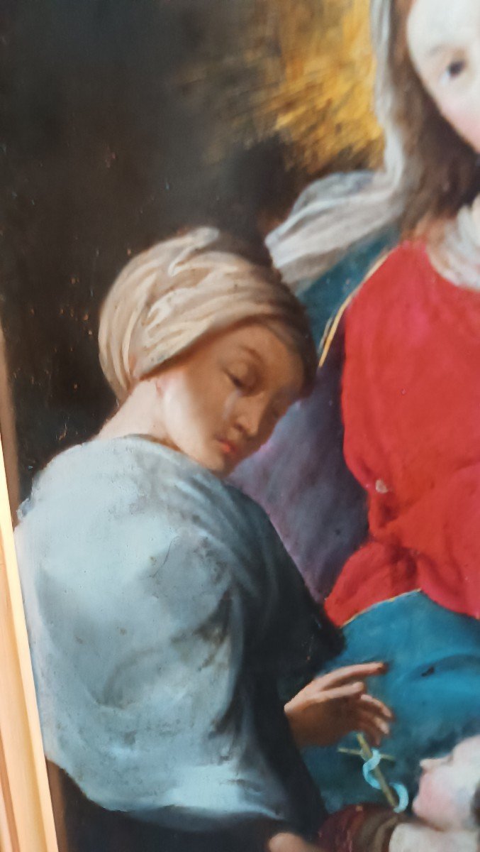 Eccezionale dipinto su rame-madonna con bambino e san giovanni-Cornice antica--photo-3