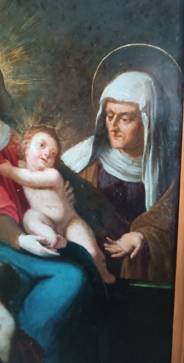 Eccezionale dipinto su rame-madonna con bambino e san giovanni-Cornice antica--photo-5