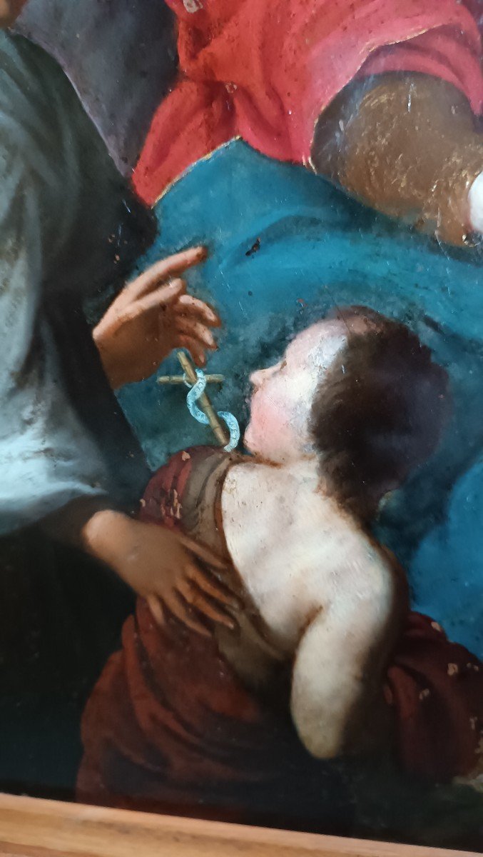 Eccezionale dipinto su rame-madonna con bambino e san giovanni-Cornice antica--photo-6