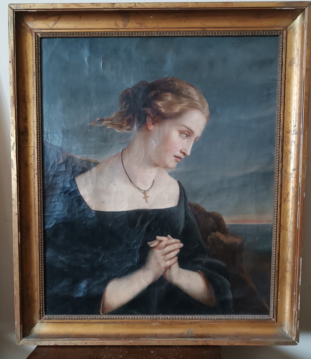 Antico dipinto ritratto femminile XIX secolo-photo-2