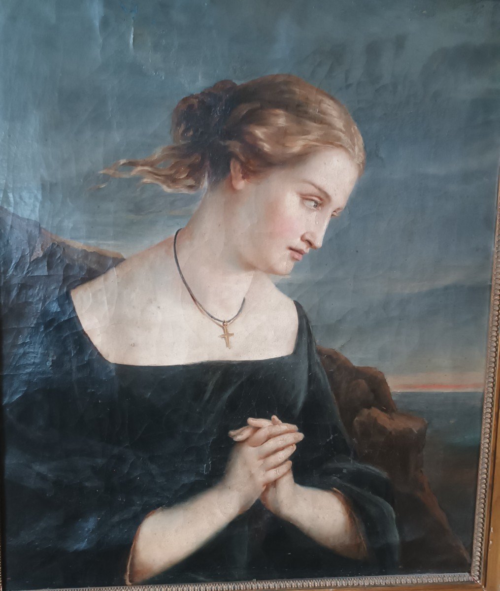 Antico dipinto ritratto femminile XIX secolo-photo-4