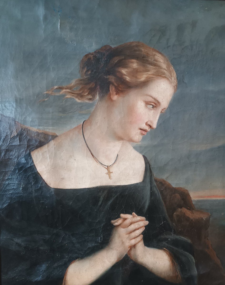 Antico dipinto ritratto femminile XIX secolo-photo-1