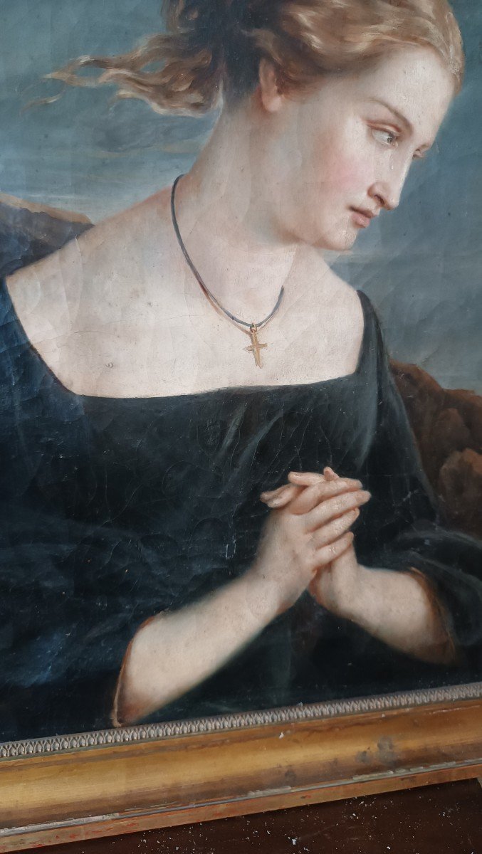 Antico dipinto ritratto femminile XIX secolo-photo-3