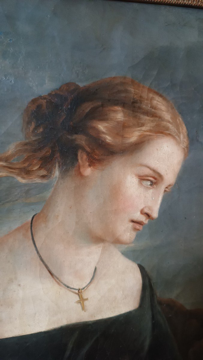 Antico dipinto ritratto femminile XIX secolo-photo-5