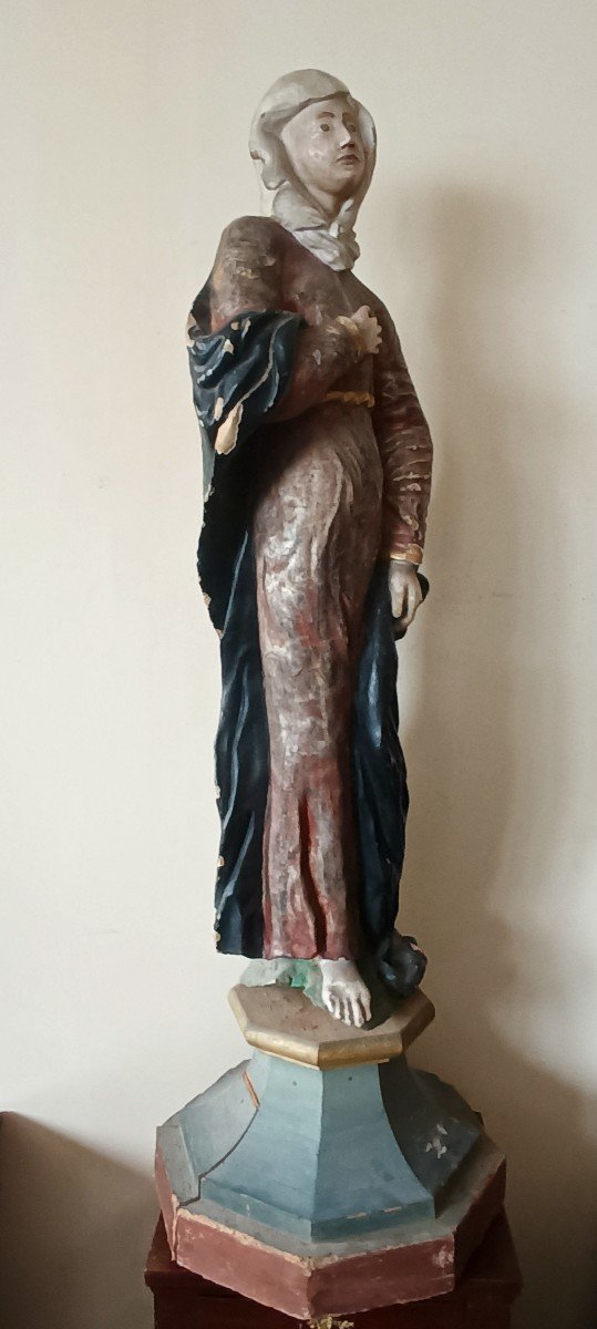 Grande antica scultura in legno policroma  Maria Vergine -photo-3