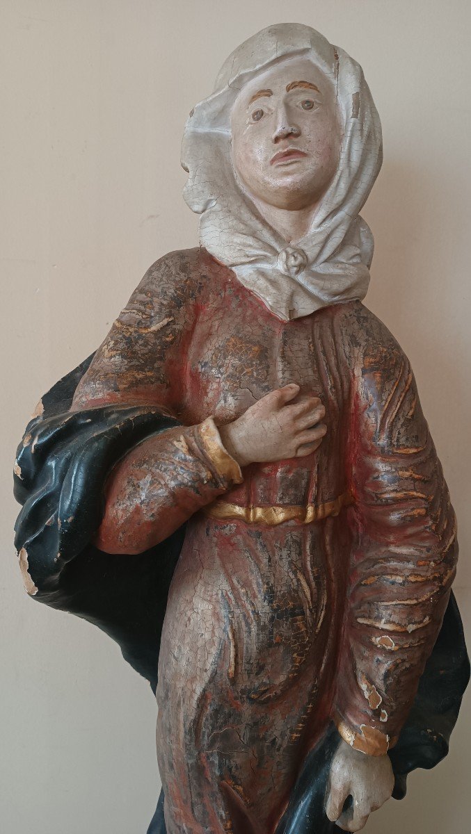 Grande antica scultura in legno policroma  Maria Vergine -photo-2