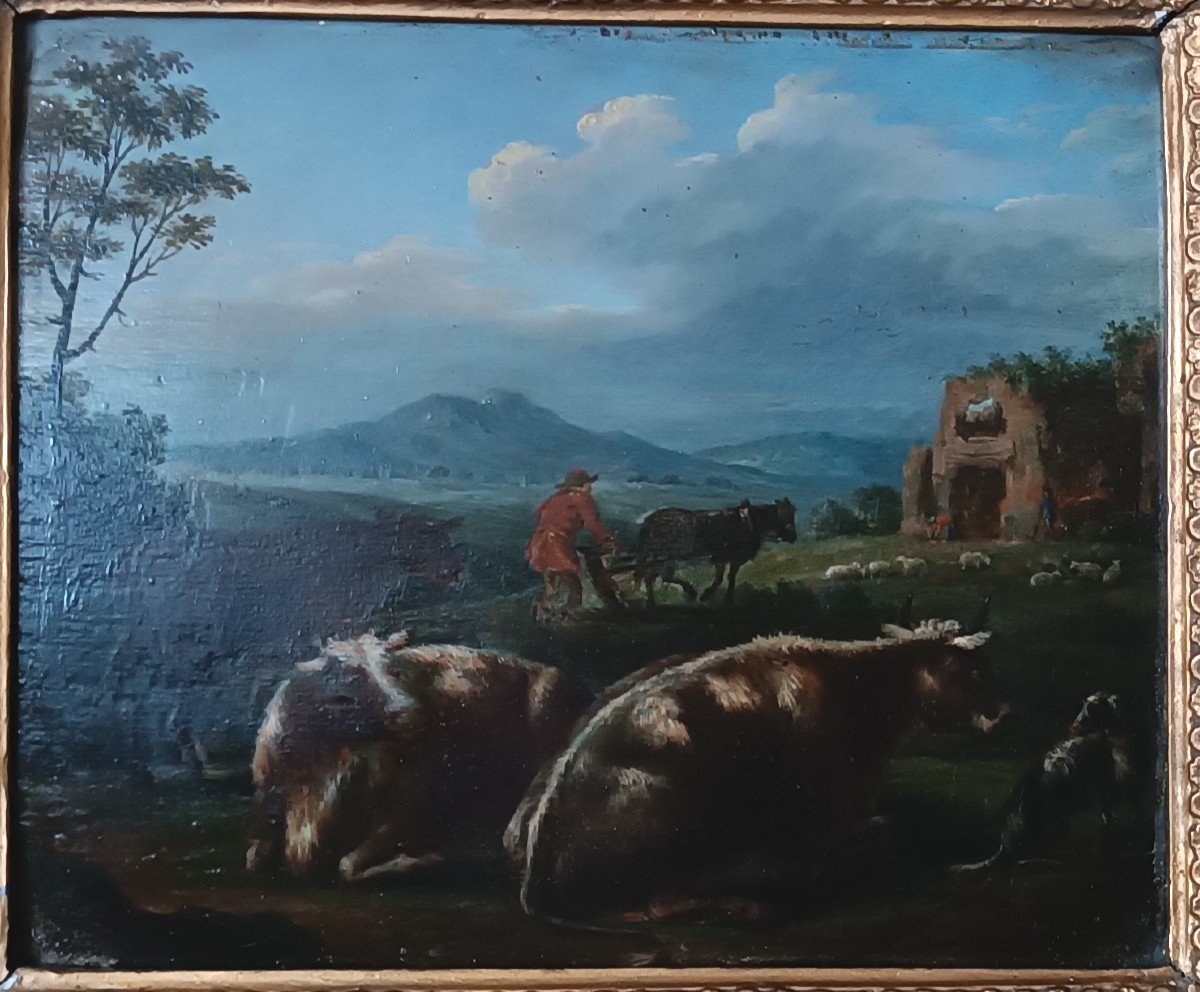 dipinto su tavola paesaggi bucolici XVIII secolo-photo-3
