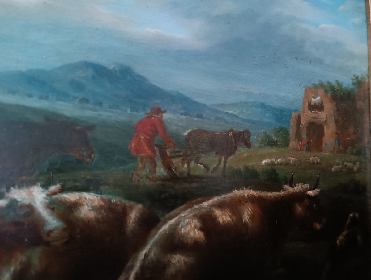 dipinto su tavola paesaggi bucolici XVIII secolo-photo-5