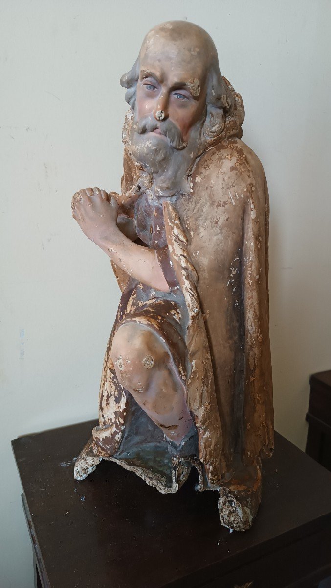 Grande scultura in gesso ,pastore da presepe della fine del XVIII secolo-photo-2