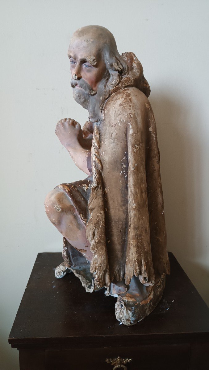 Grande scultura in gesso ,pastore da presepe della fine del XVIII secolo-photo-3