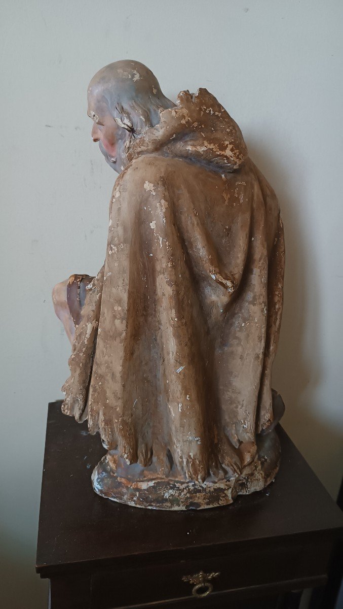 Grande scultura in gesso ,pastore da presepe della fine del XVIII secolo-photo-4