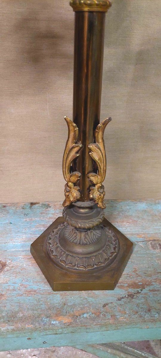 COPPIA IMPORTANTI  GRANDI CANDELIERI A  SEI LUCI IN BRONZO CESELLATO E  DORATO -photo-5