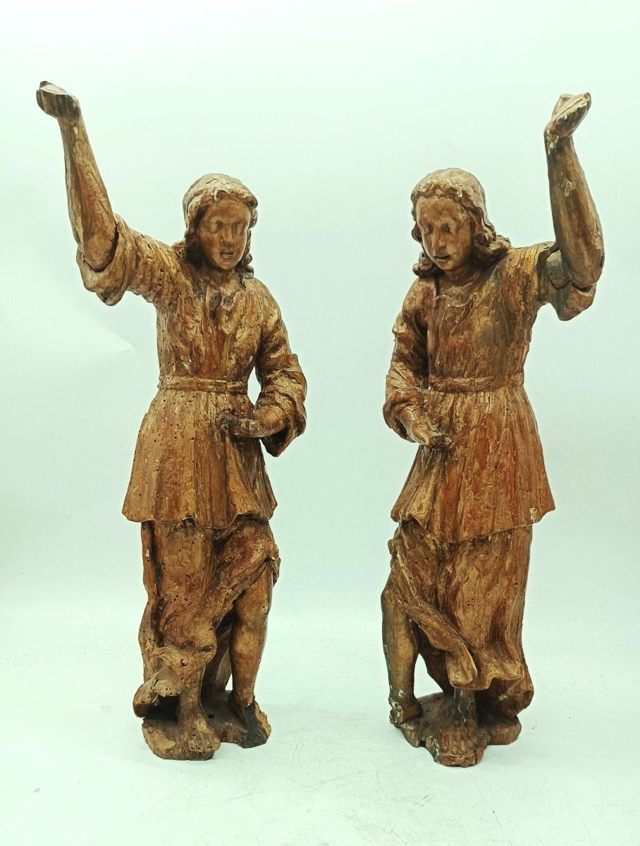 Antica Coppia sculture legno dorato angeli 
