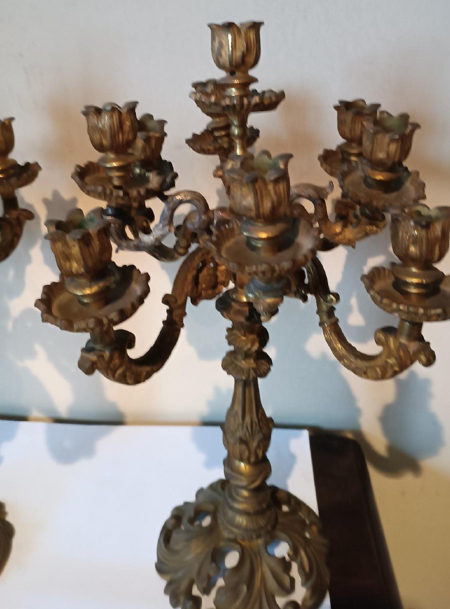 Grande coppia di candelieri in bronzo dorato XIX secolo-photo-2