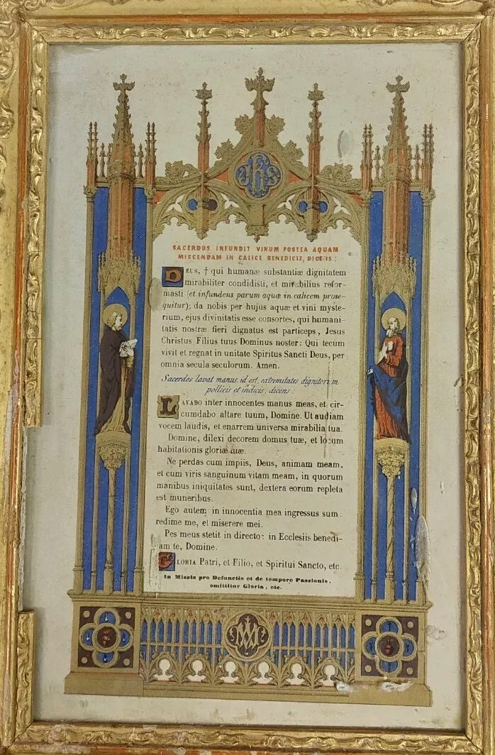 Coppia cornici legno dorato con preghiere dipinte a mano ,XIX secolo Francia-photo-4