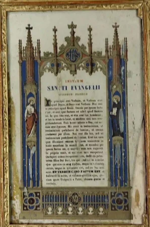 Coppia cornici legno dorato con preghiere dipinte a mano ,XIX secolo Francia-photo-1