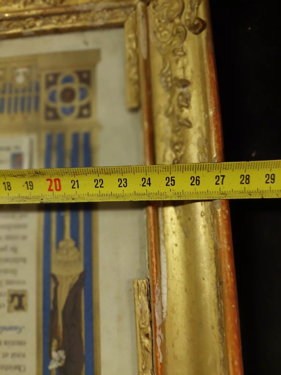 Coppia cornici legno dorato con preghiere dipinte a mano ,XIX secolo Francia-photo-3