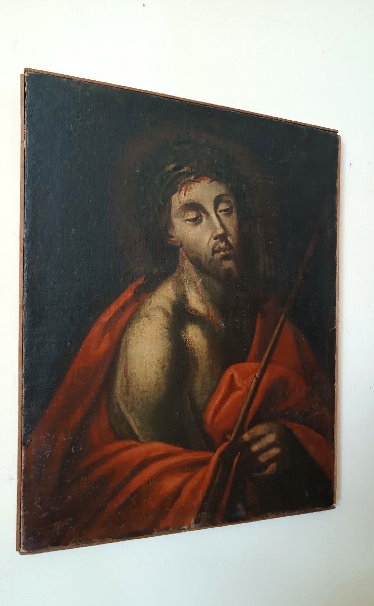 DIPINTO ANTICO OLIO SU TELA CRISTO XVII SECOLO SCUOLA ITALIANA-photo-2