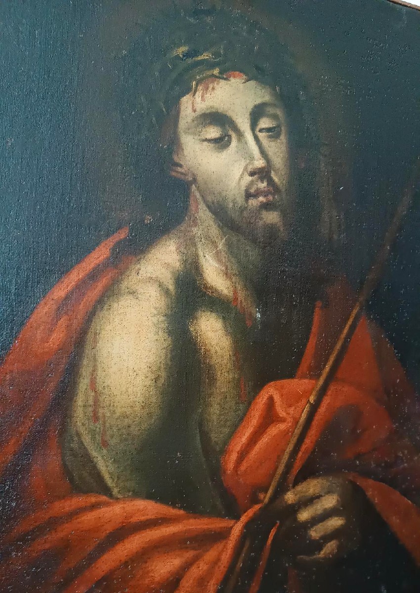 DIPINTO ANTICO OLIO SU TELA CRISTO XVII SECOLO SCUOLA ITALIANA-photo-2