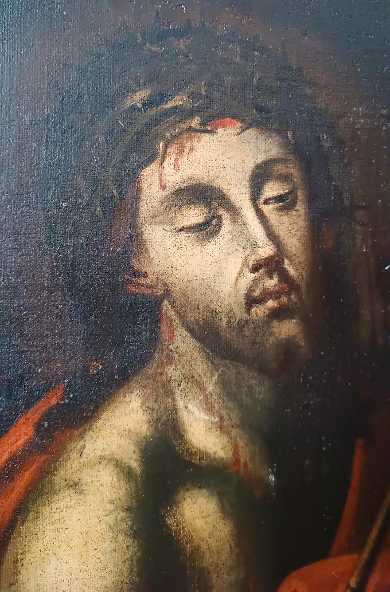 DIPINTO ANTICO OLIO SU TELA CRISTO XVII SECOLO SCUOLA ITALIANA-photo-3