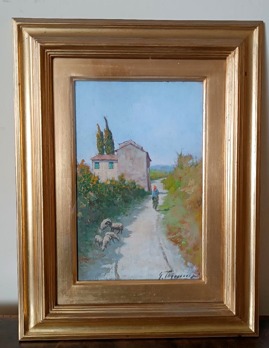 GINO TOMMASI DIPINTO OLIO SU TAVOLA 1890/1942 SCORCIO TOSCANO-photo-2