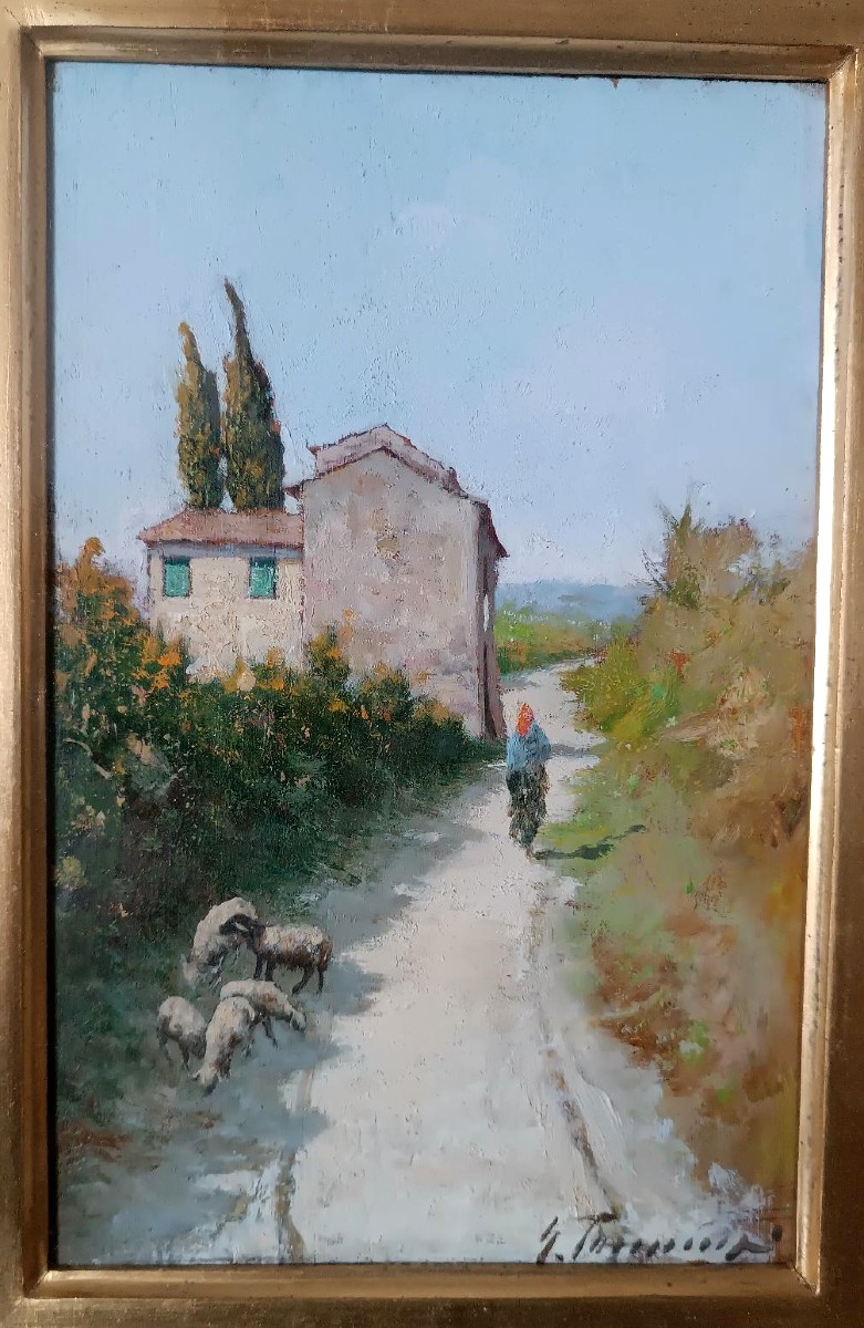 GINO TOMMASI DIPINTO OLIO SU TAVOLA 1890/1942 SCORCIO TOSCANO-photo-3