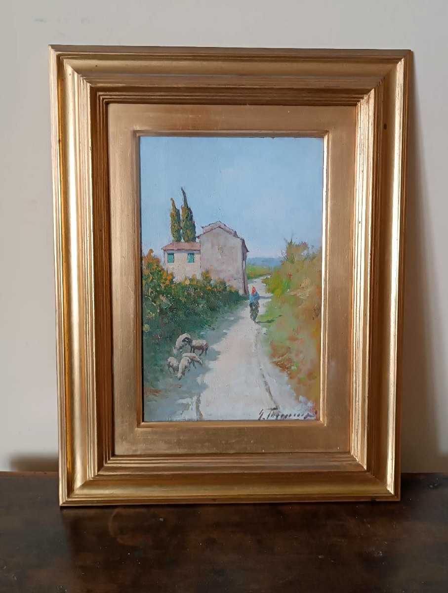 GINO TOMMASI DIPINTO OLIO SU TAVOLA 1890/1942 SCORCIO TOSCANO
