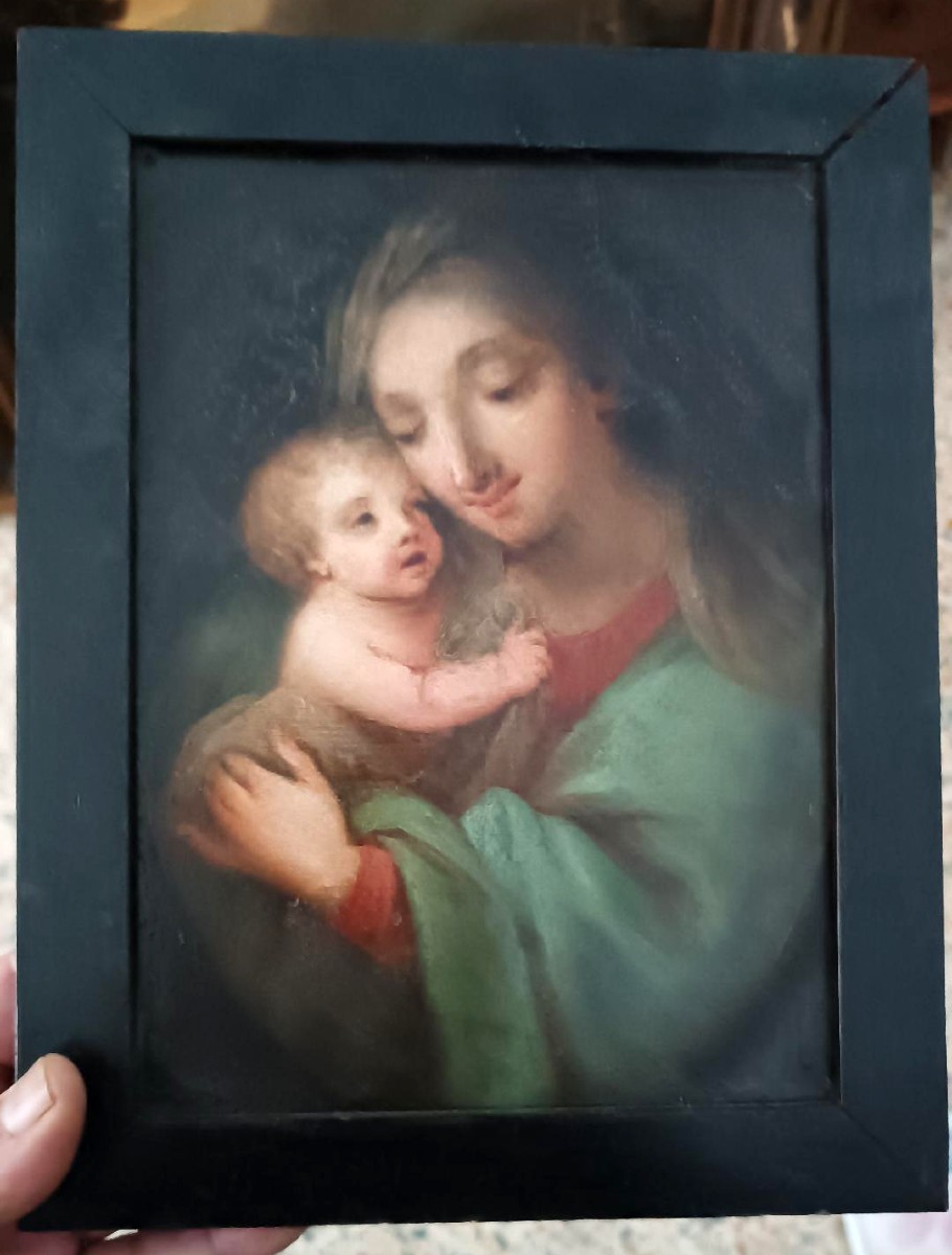 Antico dipinto su rame-madonna con bambino -scuola italiana-photo-2