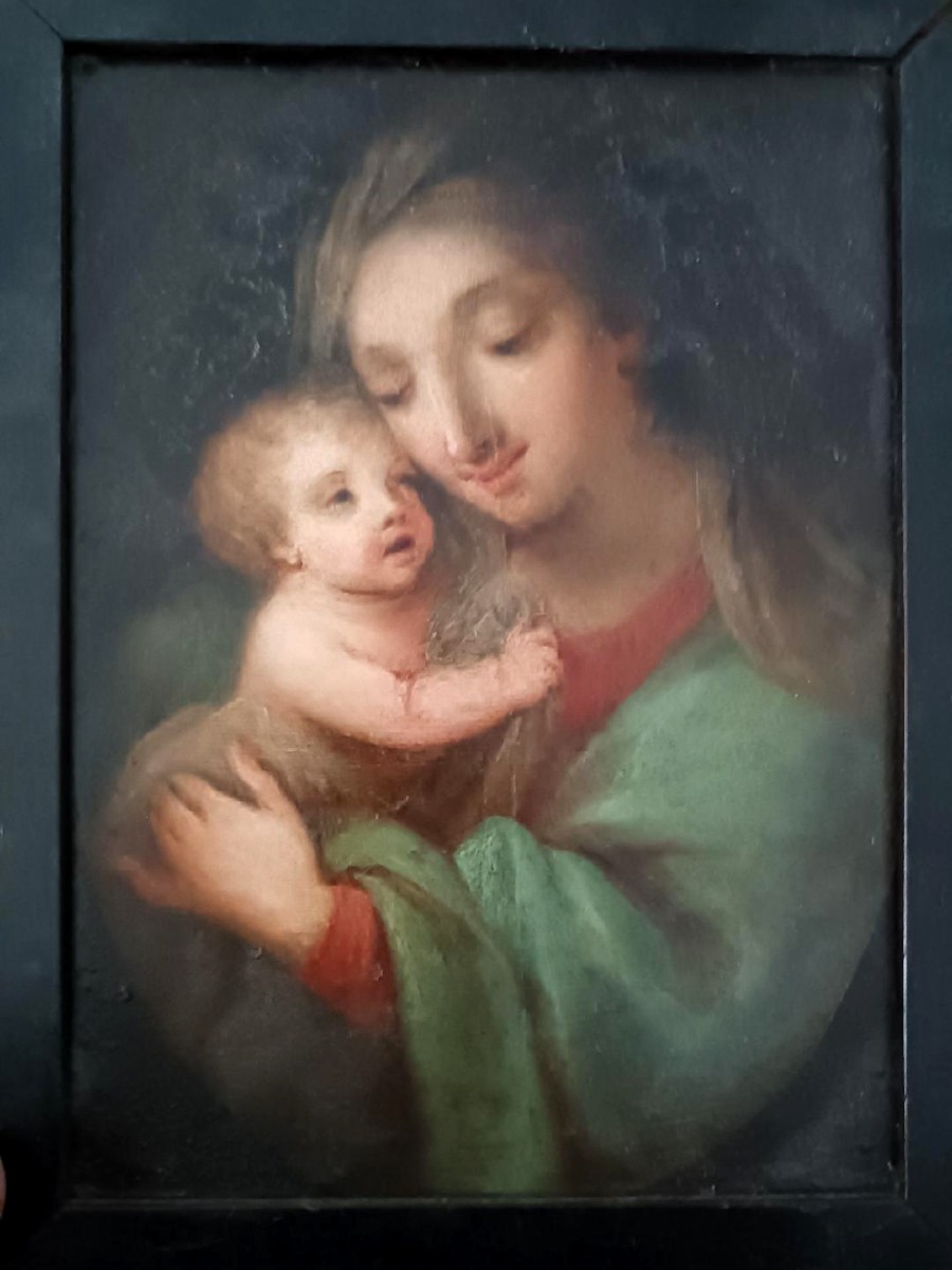 Antico dipinto su rame-madonna con bambino -scuola italiana-photo-3