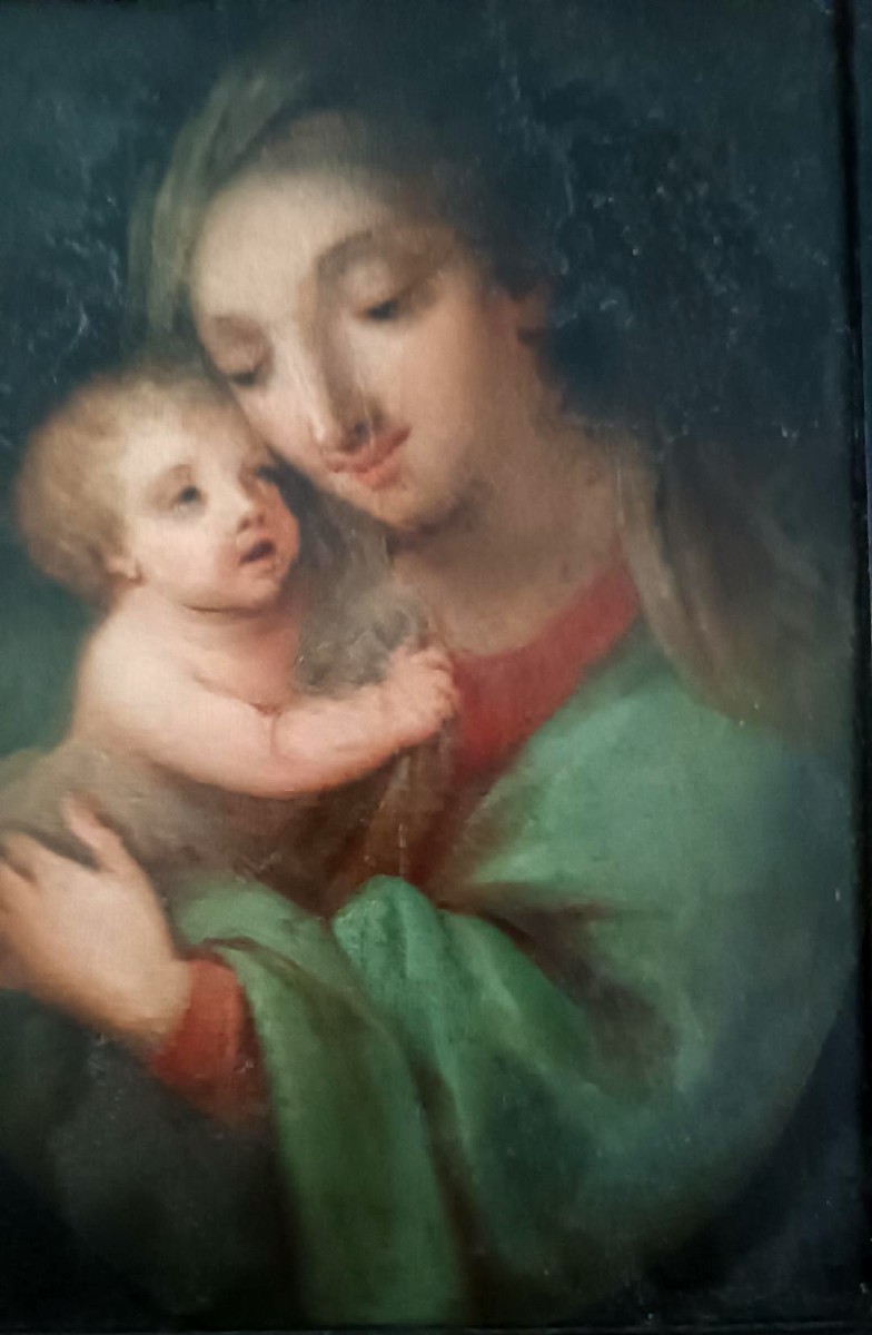 Antico dipinto su rame-madonna con bambino -scuola italiana-photo-4
